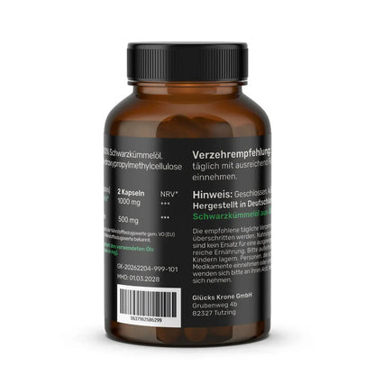 Schwarzes Gold - Schwarzkümmelöl 40.000+ Thymochinongehalt - 60 Kapseln