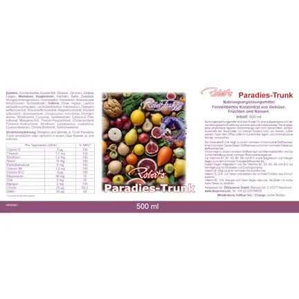 Robert Franz Paradies Trunk ist ein fermentiertes Konzentrat aus Gemüse, Früchten und Nüssen.